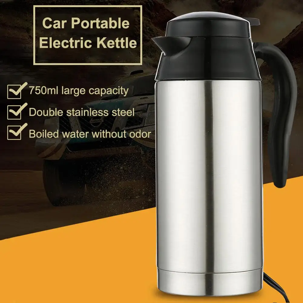 Автомобильный Электрический чайник из нержавеющей стали, 12 В/24 В, 750 мл, контроль температуры в автомобиле, дорожная кофейная чайная кружка с электронагревом, мотор, горячая вода