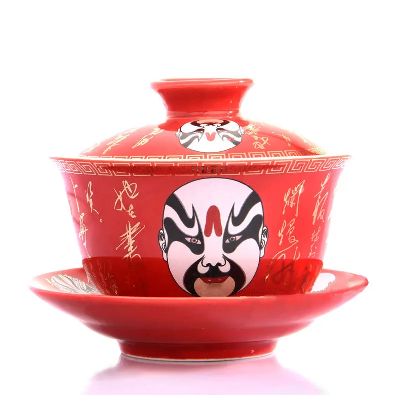 Facial Makeup Дракон и феникс свадебный gaiwan чайная чаша китайский красный ted чайная чашка и блюдце набор - Цвет: Facial Makeup
