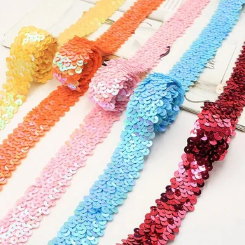 

50yds DIY Gold Silver Red Sequin Ribbon Trim Fabric For Dance Dress Costume Decoration Sewing Supplies Paillette Lace Accessorie