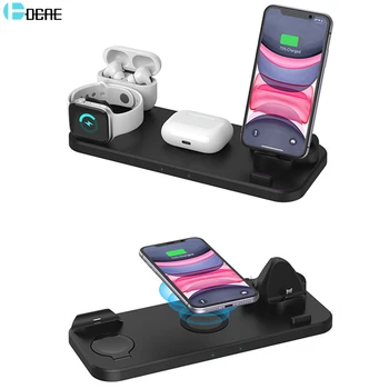 

DCAE 6 in 1 Qi Wireless Charger Stand For Airpods Pro iPhone 11 SE 2 Apple Watch 5 4 15W Fast Charging Dock for Samsung S20 S10