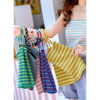 

CHRLEISURE Sexy Color Striped Camisole Cotton Knit Slim Vest Wireless Breathable Female Sling 2020 New