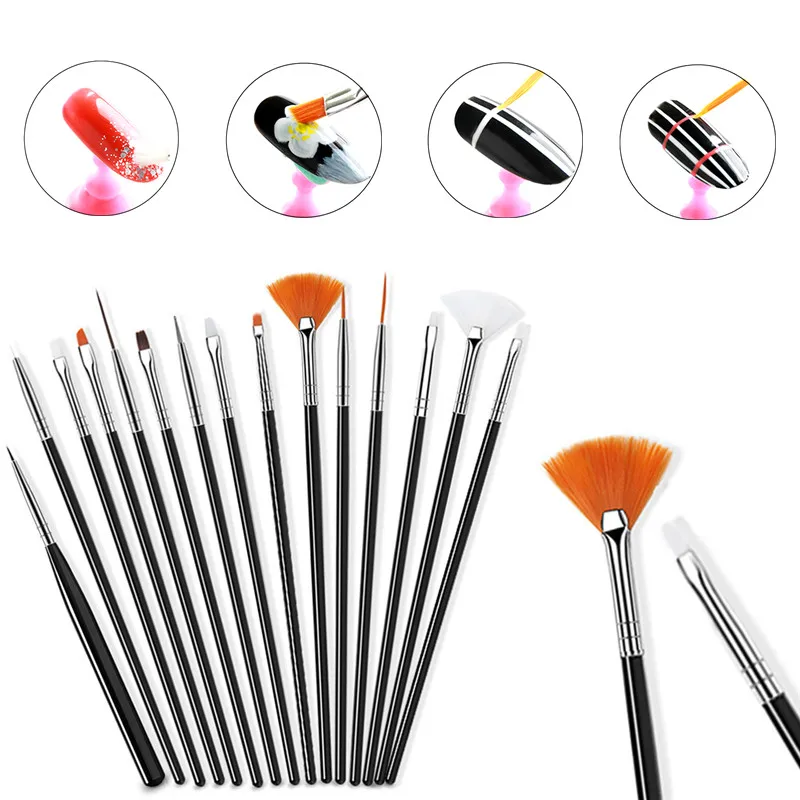 

KROFAUE 15Pcs/Pack Nail Brushes Painting Pen Manicure Tools For Nail Art Decoration Painting Drawing Glue UV Gel