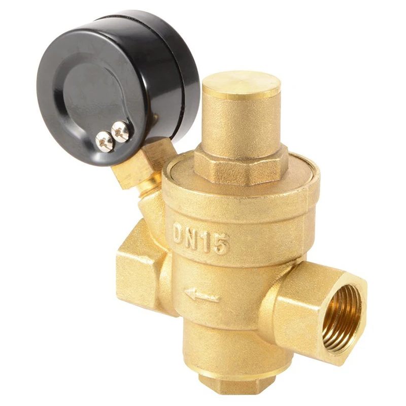 DN15 1/2 Inch Brass Water Pressure Reducing Maintaining Valves Regulator Adjustable Relief Valves with Gauge Meter