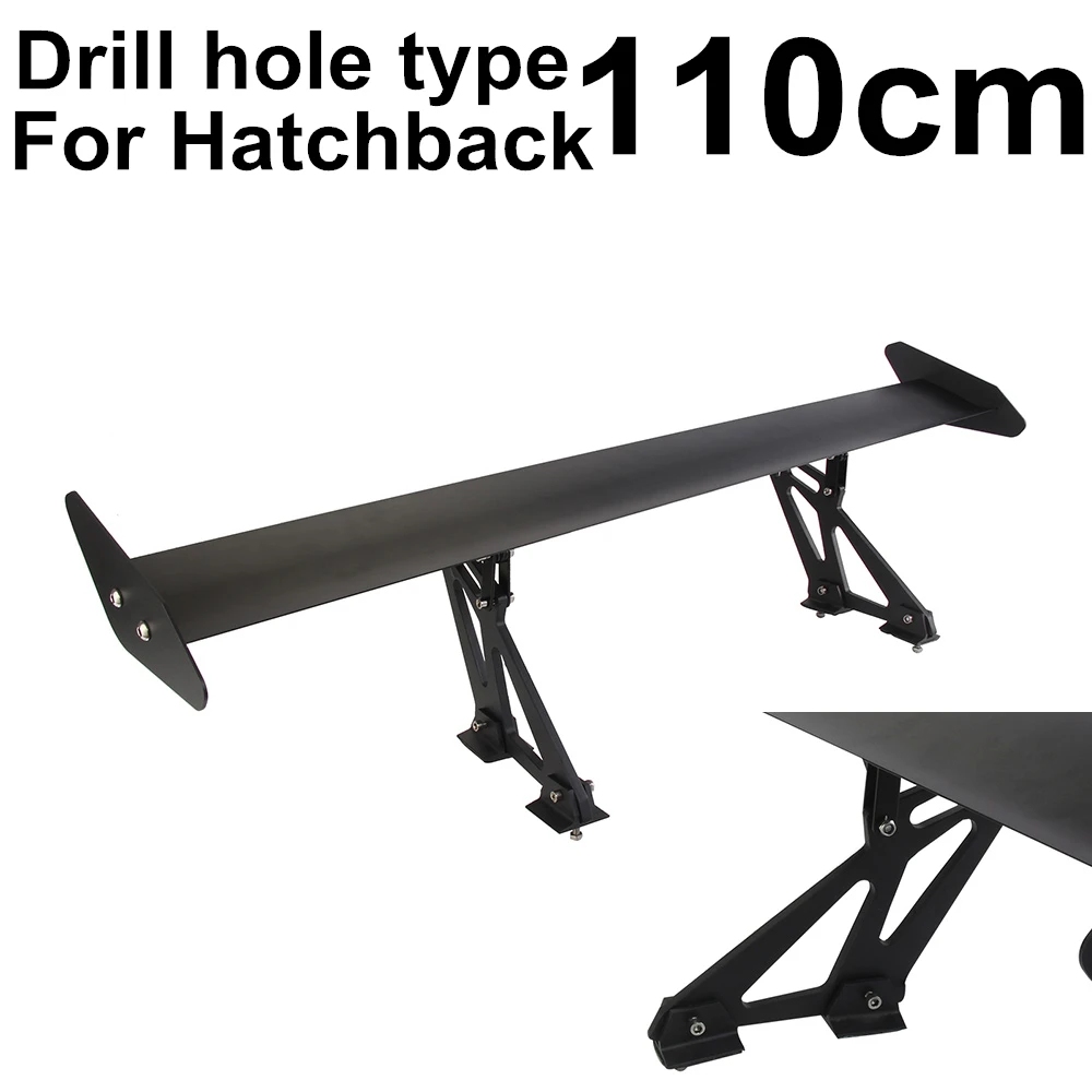 

43.3'' 110cm Universal Light Weight Aluminum Rear Car Hatchback trunk AUTO GT Wing Racing Spoiler Black Drill The Holes