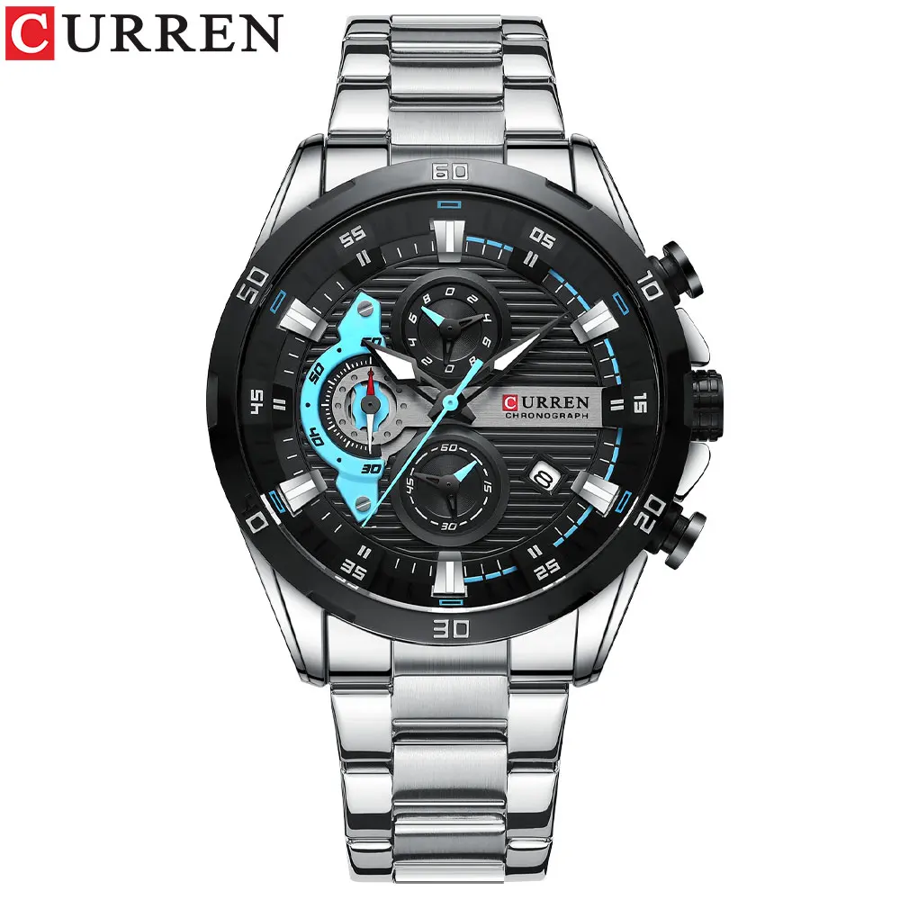 CURREN Stainless Steel Watches for Mens Creative Fashion Luminous Dial with Chronograph Clock Male Casual Wristwatches automatic quartz watch Quartz Watches