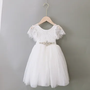 

Infant Girl Summer Lace Dress with Rhinestone sashes Elegant Toddler Girl Princess Dress 1st Birthday dress