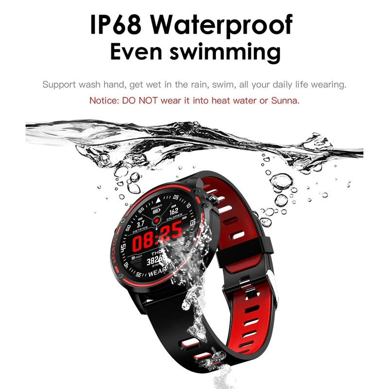 L8 Smart Watch Men Ip68 Waterproof Mode Smart Watch with Ecg Ppg Blood Pressure Heart Rate Sports Fitness Black Red smartwatch