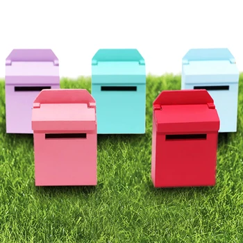 

5Pc 1/12 Scale Wooden Mailbox With Decal Doll house Miniature for Fairy Garden Door Decor Kids Furniture Toys 6 Colors