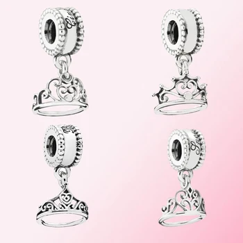 

100% 925 Sterling Silver Snow White Belle Cinderella's tiara charm pendant DIY Bracelet Necklace Original jewellery for women