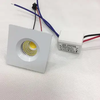 

10pc/lot LED Mini COB Downlights Cabinet Lamp Recessed Ceiling Spot Lamp Square 38mm Cut Hole Aluminum 100-240V 3W 270lm