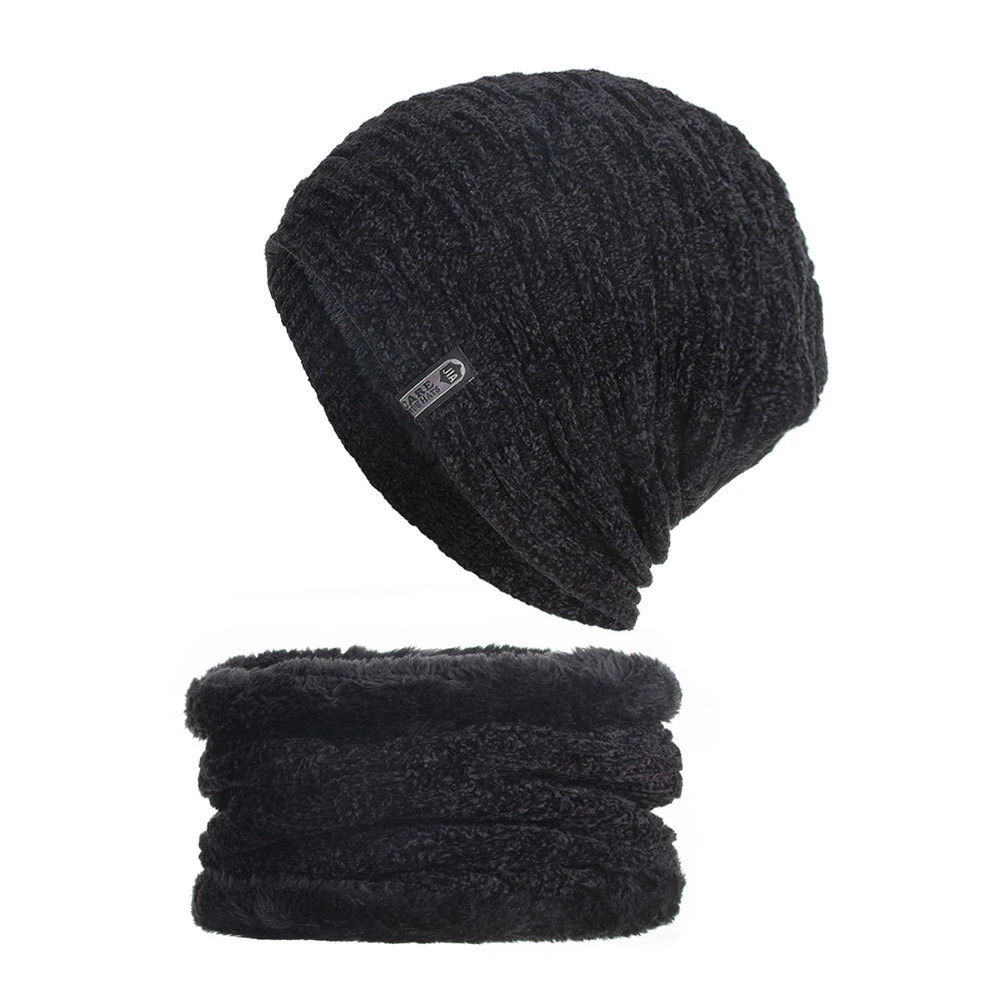 Черный RoxCober зимний теплый набор с шапочкой Skullies Beanies шапка бини для мужчин женский шерстяной шарф шапки gorro invierno hombre вязаная шапка WM107 - Цвет: Черный