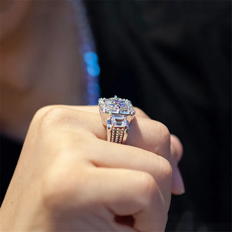 Vintage male ring 925 Sterling Silver 3ct Lab Diamond cz Engagement Wedding Band Rings for men Gemstones Party Jewelry