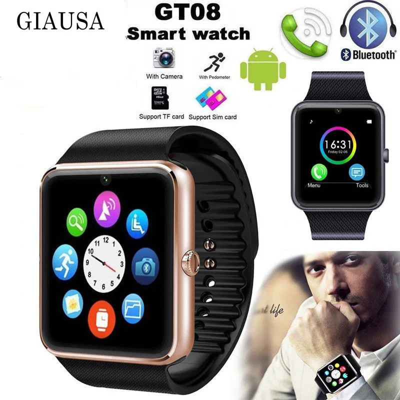 GT08 Bluetooth Смарт часы SIM NFC Спорт фитнес трекер сенсорный экран записи сна монитор для Android IOS светодиодный Smarthand