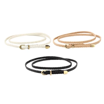 

1 Set of 3 Color Belt Waist Rope Decoration New Hand-Woven Belt Female Pin Buckle Retro Casual Wild