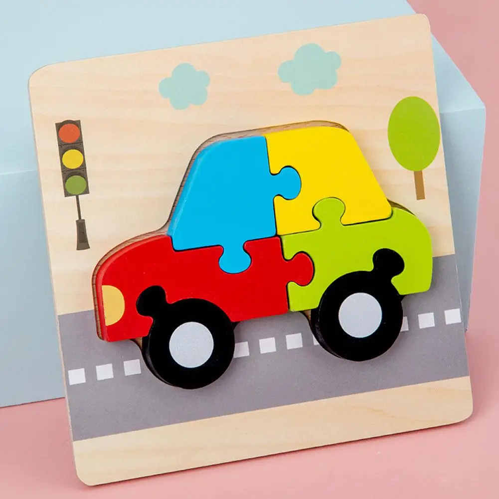 car 3D деревянные головоломки животных головоломки для малышей Дети Развивающие игрушки для мальчиков и девочек игрушки для детей Мультяшные головоломки - Цвет: car