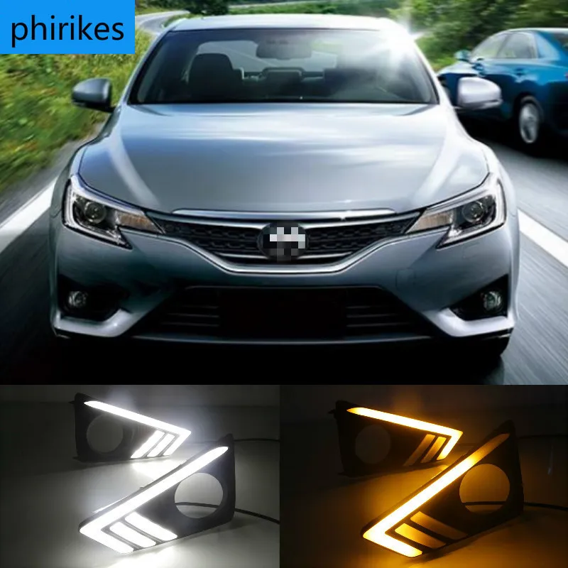 

1 пара дневные ходовые огни дневного света светильник для Toyota MARK X REIZ 2013 - 2018 светодиодный противотуманный фонарь с динамическими наушниками желтым сигналом поворота