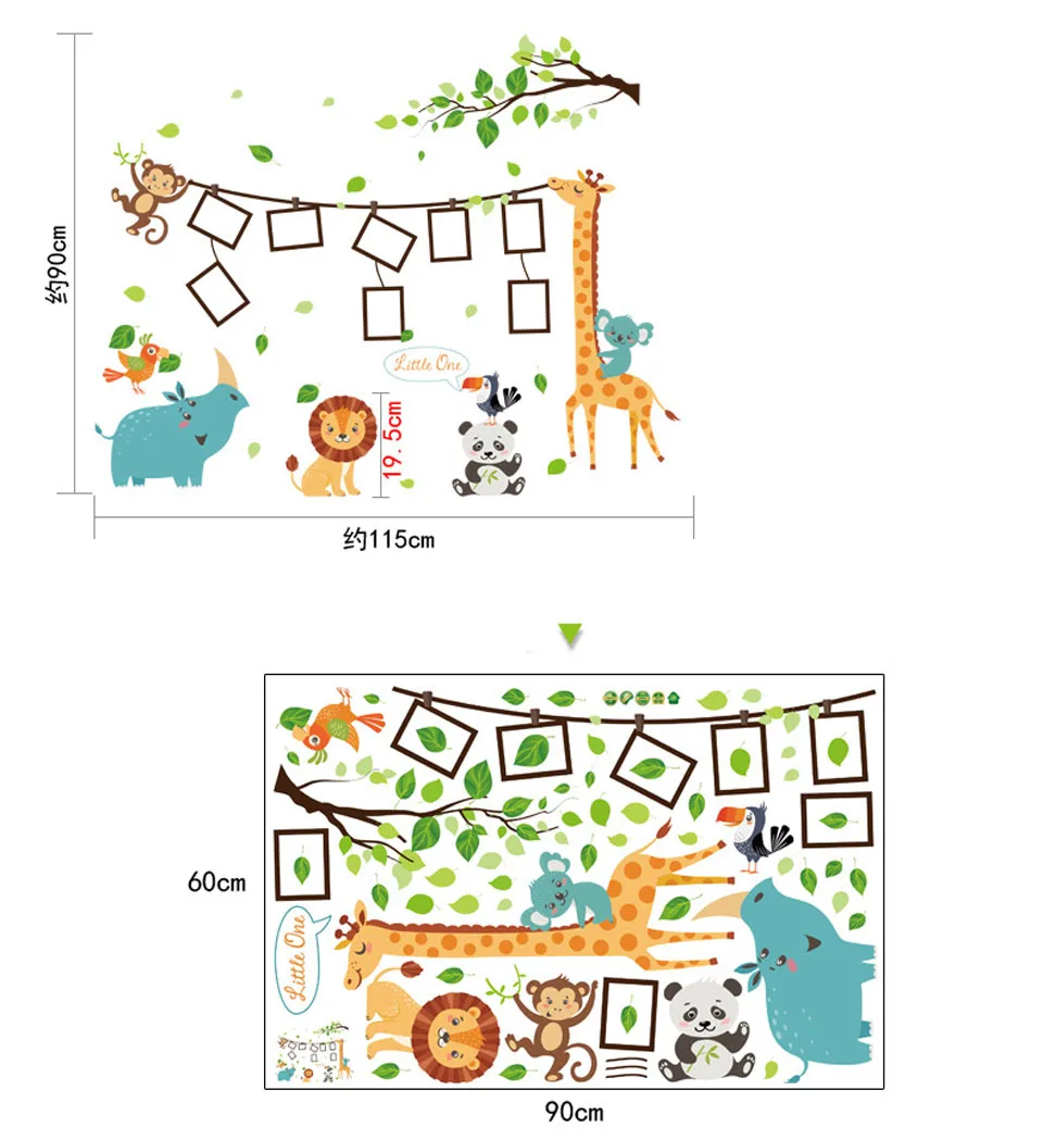 Мультяшные животные настенные наклейки для детской комнаты для маленьких мальчиков и девочек комнаты детская Жираф фоторамки, Наклейки для декора стен обои