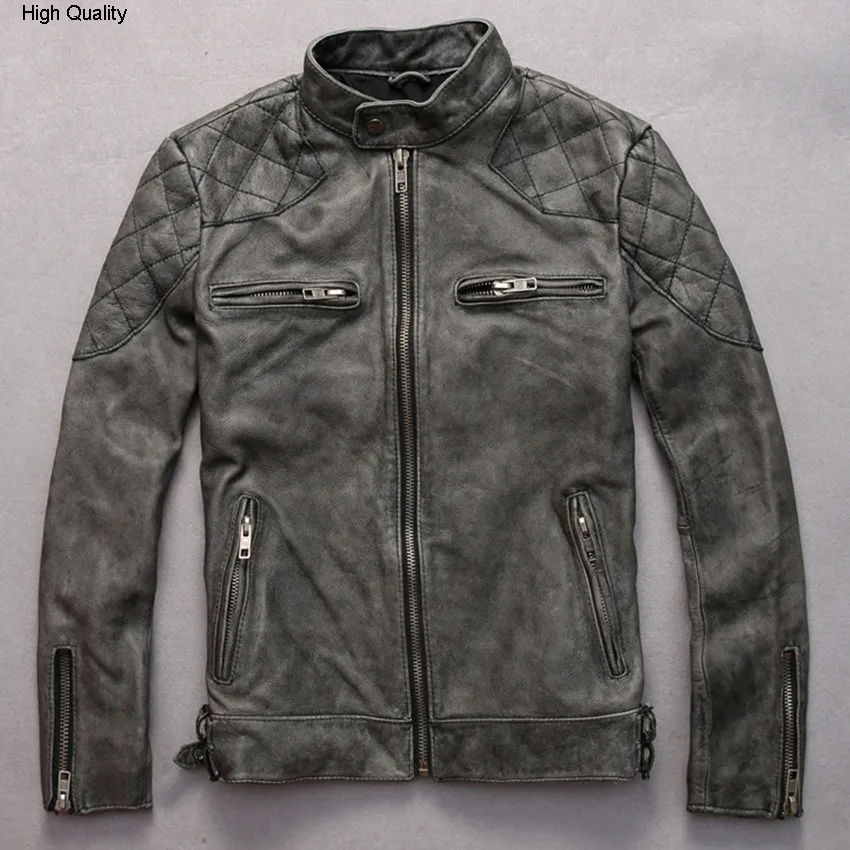

2015 new arrivals David Beckham same stye real men vintage cowskin fashion motorcycle jacket male leather coats