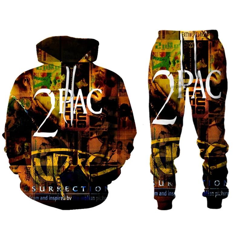 2 PAC 3D Printed Men's Sweatshirt Hoodies Set Men's 2PAC Tracksuit/Pullover/Jacket/Pants Sportswear Autumn Winter Male Suit Tops mens sweat suits sets