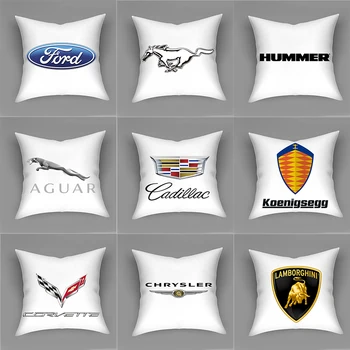 Car Decoration Pillow Case Decorative Digital Print Custom Cushion Cover Home Throw Pillow AUTO LOGOS Pattern Linen Pillow Cover seascape beach pattern throw pillow case