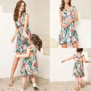 

Mommy and Me Family Matching Dress Women Girl Mother Daughter Floral Sundress