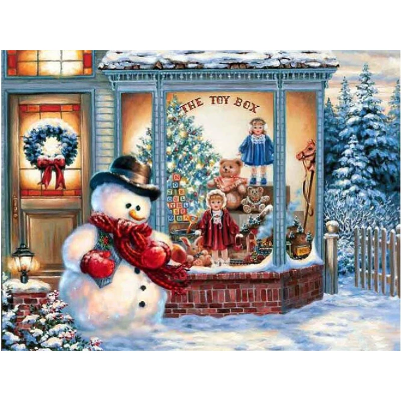 Diy diamond painting landscape &quotWinter Toy Shop&quot full cross stitch round set unfinished decor embroidery | Дом и сад