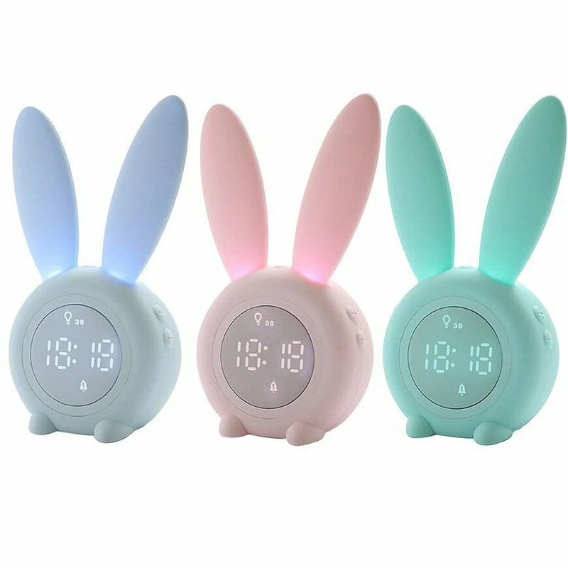 Светодиодный цифровой Электронные часы с будильником USB управление звуком кролик ночной Светильник настольные часы милый кролик ухо часы украшение для дома новинка