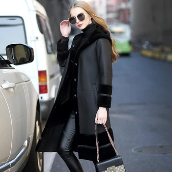 Online Herbst Winter Schafe Wolle Lange DĂŒnne Dicke Jacke Warme Frauen Pelz MĂ€ntel Echt Pelzmantel Weibliche Mode Frauen Winter MĂ€ntel A238