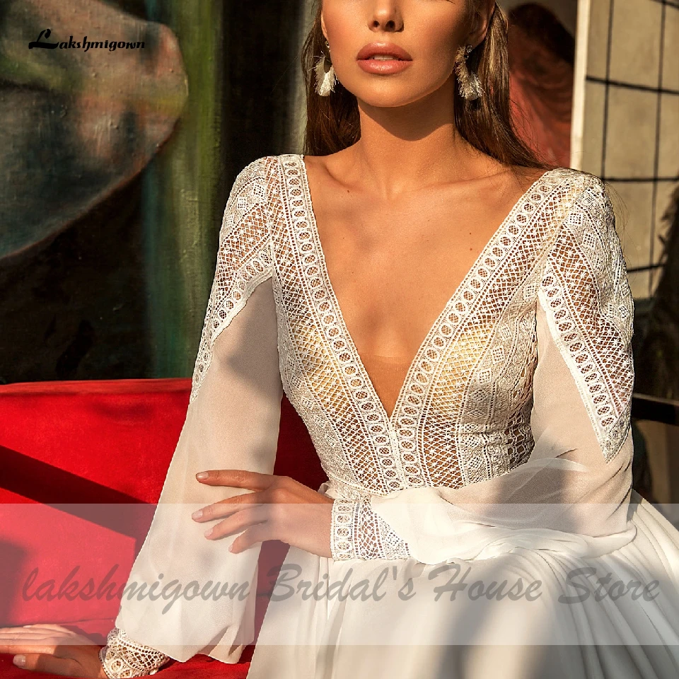Lakshmigown Puffy Long Sleeve Dress Women Boho Wedding Dresses 2024 Vestido Sexy Bridal Wedding Gown Backless Lace Customized 5