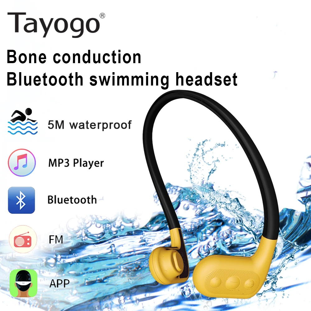 Tayogo Bluetooth костная проводимость наушники Bulit-in MP3-плеер с fm-приложением шагомер IPX8 водонепроницаемый 8 Гб плавательный музыкальный плеер - Цвет: yellow mp3