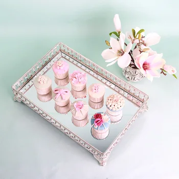 

European metal silver plated square fruit plate cake inventory heart tray baking home decoration wedding props cake tools