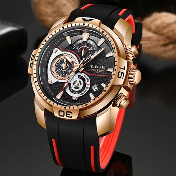 

2020 New LIGE Mens Watches Top Brand Luxury Sport Chronograph Date Quartz Watch Men Silicone Strap Fashion Waterproof Watch+Box