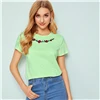 SHEIN женская футболка с вышитым цветочным принтом, женская одежда, топы, Повседневная летняя футболка с круглым вырезом и коротким рукавом