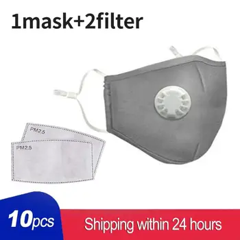 

1 Pcs Reusable Mask 2 Filter With Breathable Vavled Mouth Respirator Cotton Unisex Black Face Masks Masker Mascarillas Masque