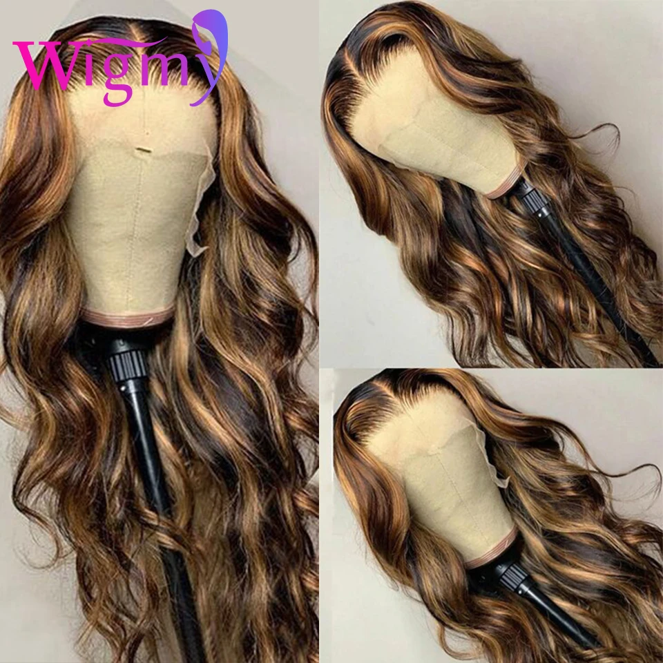 30 Inches Highligth Straight Lace Frontal Wigs For Black Women Remy Glueless Pre-Plucked Brazilain Ombre 13x4 Lace Frontal Wigs
