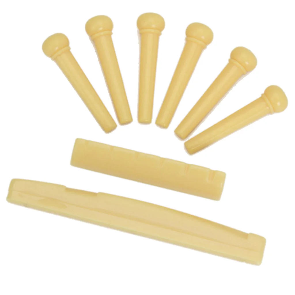 Set of Acoustic Guitar Bridge Pins Saddle Nut Great Quality Yellow