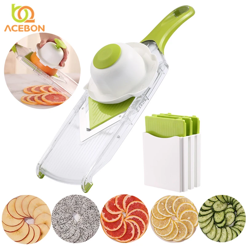 Ручной измельчитель для овощей Mandoline V Slicer с 5 сменными лезвиями овощерезка