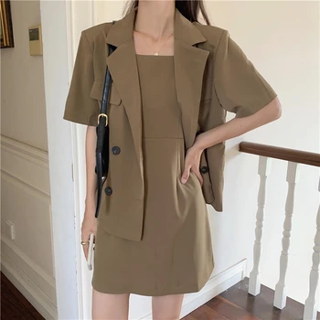 

2 piece set women outfits 2020 New Summer crop top dress set Casual Office Lady Slit Suit two piece set women clothes