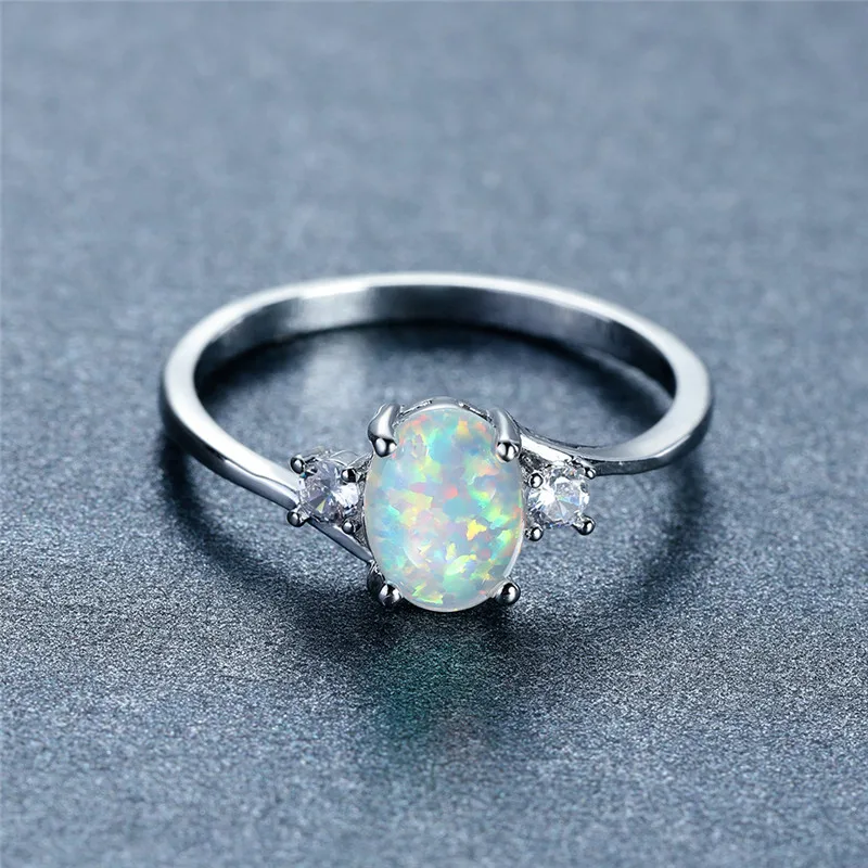 Wedding Rings Female Opal Stone Classic Silver Color Engagement Jewelry Luxury Crystal Oval For Women