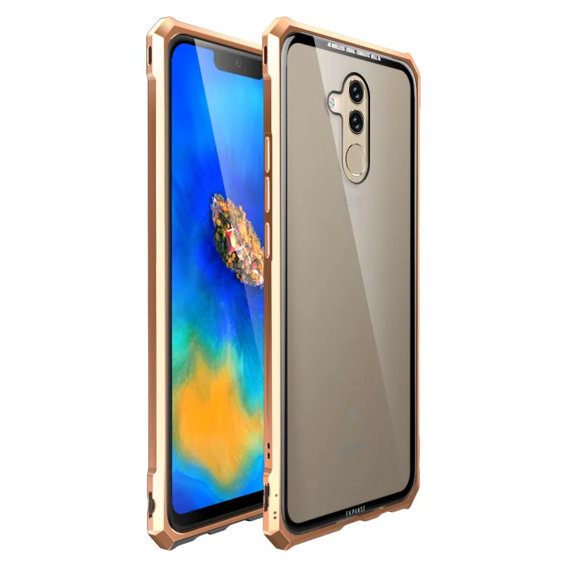 Роскошный чехол для huawei mate 20 Pro mate 20 Lite mate 20 X с металлической рамкой бампер и прозрачным закаленным стеклом задняя крышка funda - Цвет: Gold