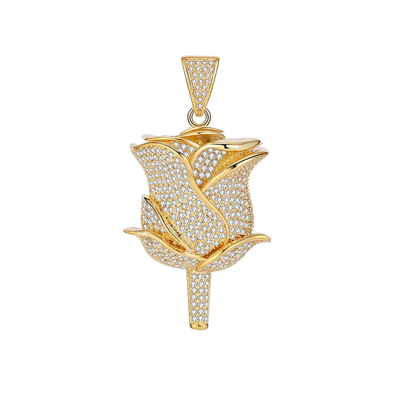 Новые идеи Золотая Роза цветок ожерелье с лепестками Iced Out кубическое из циркона