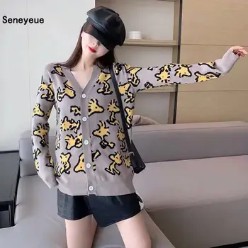 

Knit Cardigans Spring Cartton Cute Loose Sweater V-necked Japan Style Kawaii Girl Knitting Tops Outwear Preppy Casual A90