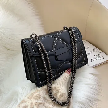 

Luxury Handbag Women Bags Designer Patchwork Retro Square Bag Crossbody Bag For Ladies 2020 Rivets Chain Shoulder Messenger Bag