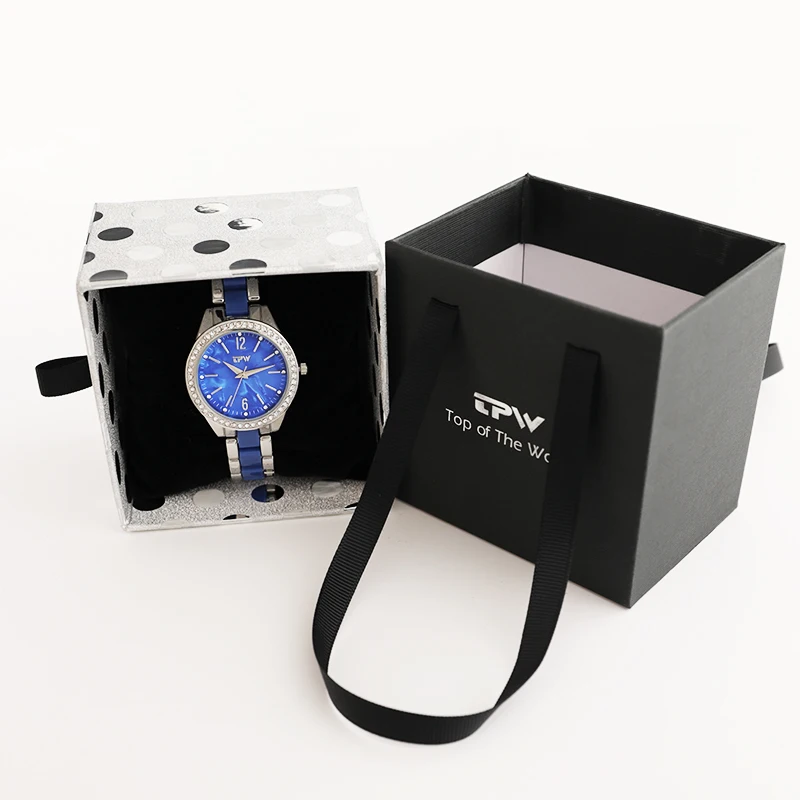 Watch and Portable Box Женские модные синие кварцевые часы с сетчатым ремешком, наручные часы со стразами, Женские Подарочные водонепроницаемые Звездные часы - Цвет: Watch and Portable Box