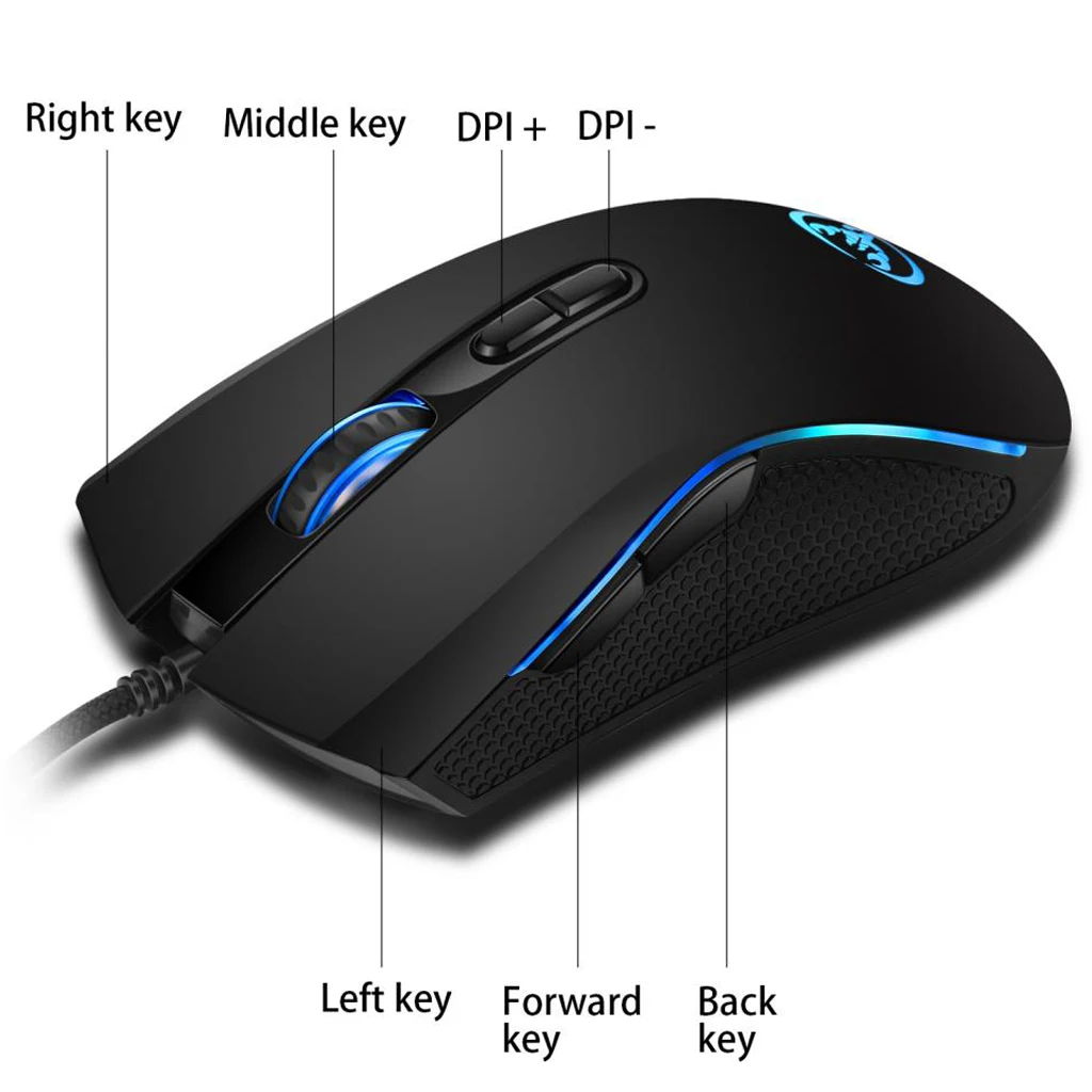 Office Gaming Home Mouse Adjustable 3200 DPI Optical Sensor 7 RGB Back Lighting Wired