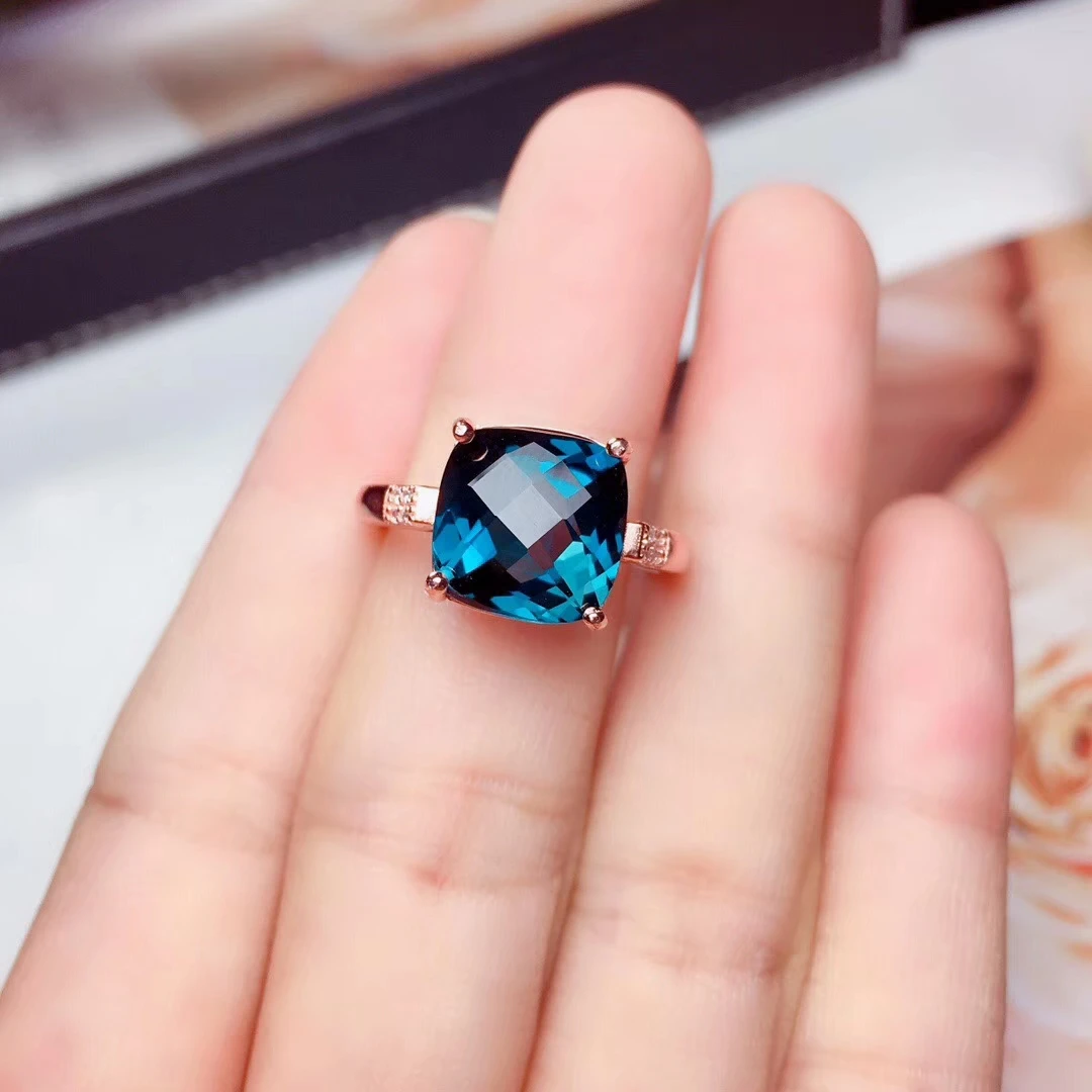 Модное простое квадратное кольцо 10*10 с голубым топазом из Лондона, кольцо с натуральным драгоценным камнем из серебра S925 пробы для женщин и девушек, подарок на вечеринку, ювелирное изделие