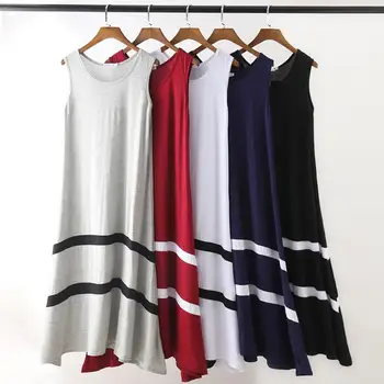 

New Modal Stripe Basic Nightgown Nightie Long Sexy Lady Home Dress Summer Sleepwear Sleeveless Night Shirt Loose Nightwear