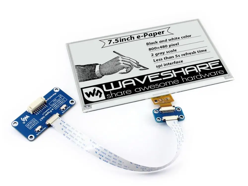 7,5 дюймов e-paper HAT 640x384, 7,5 дюймов E-Ink дисплей HAT для Raspberry Pi, поддерживает Raspberry Pi, Arduino, STM32 и т. Д