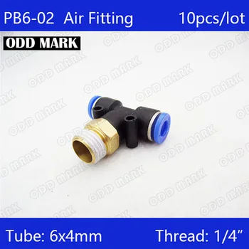 

PB6-02 Free shipping HIGH QUALITY 10pcs 6mm-1/4" Threaded Male Tee Pneumatic Connector