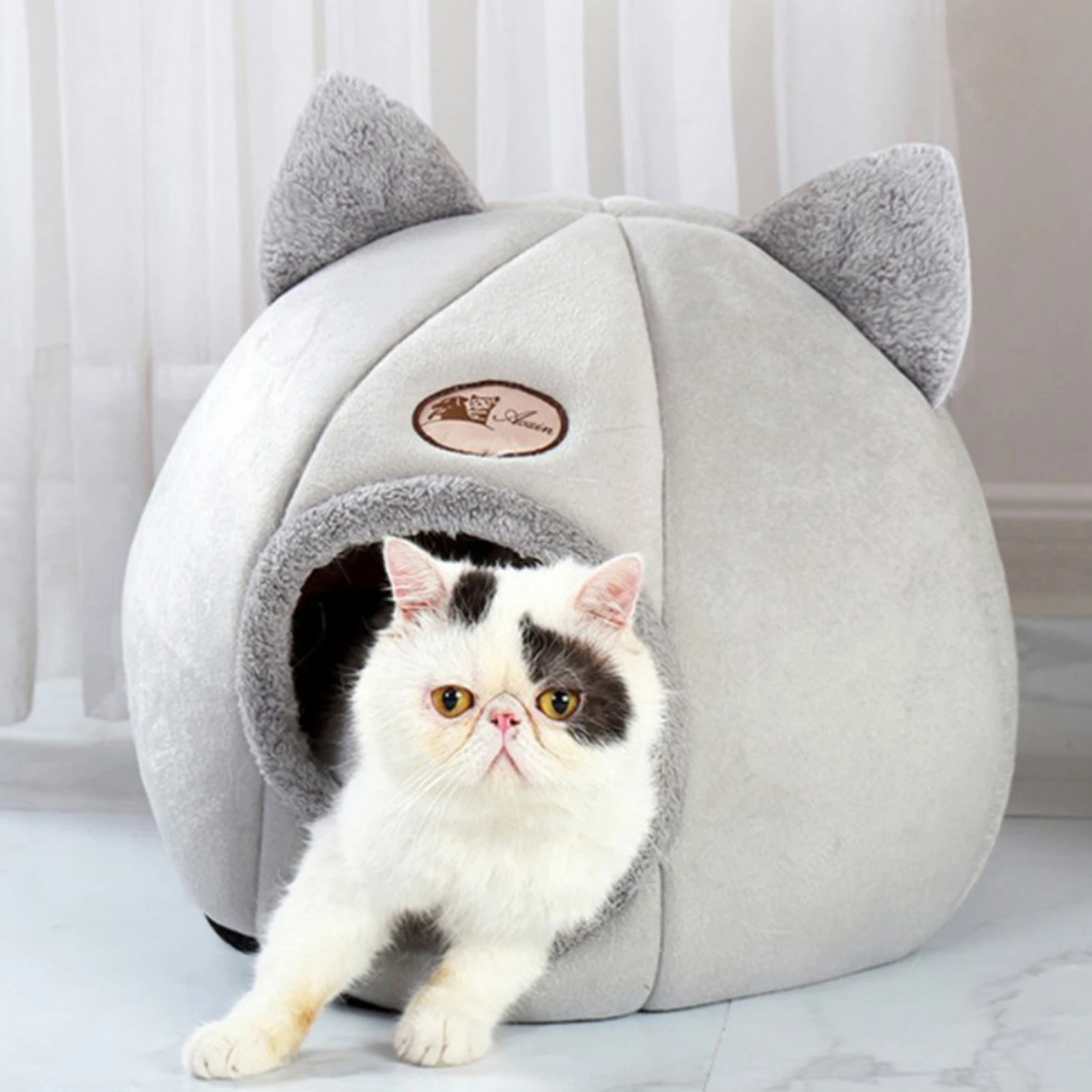 Cat Pet Igloo Cave Enclosed Covered Tent House Removable Cushion Bed Hideout